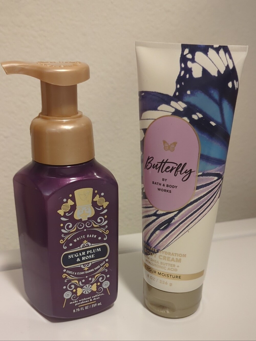Bath & Body Works Purple & Gold Hand Soap and Butterfly Hand Cream Duo